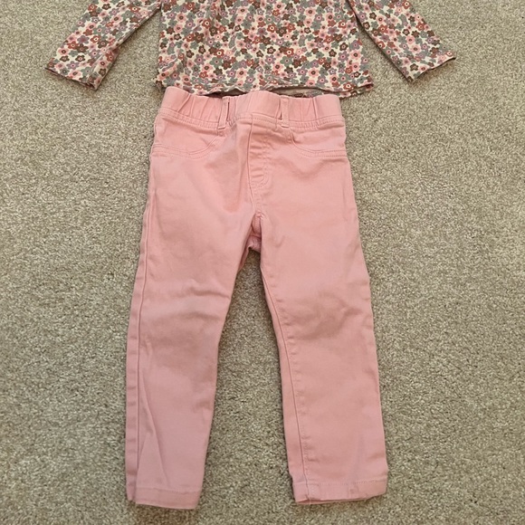 toddler girl 24M/2T granimals outfit pink floral skinny jeans & LS top - Picture 2 of 2